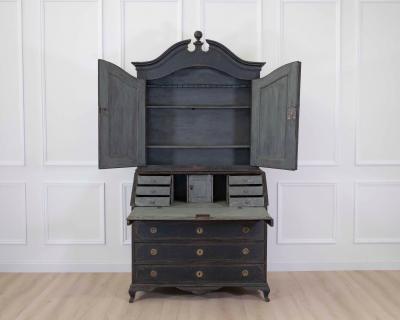 Scandinavian 18th Century Black Painted Carved Bureau