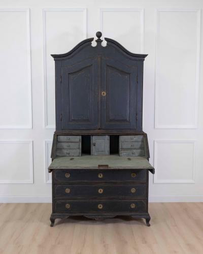 Scandinavian 18th Century Black Painted Carved Bureau