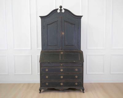 Scandinavian 18th Century Black Painted Carved Bureau