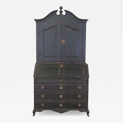 Scandinavian 18th Century Black Painted Carved Bureau