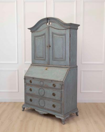 Scandinavian 18th Century Blue Painted Two Part Bureau