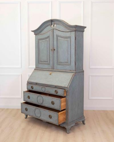 Scandinavian 18th Century Blue Painted Two Part Bureau
