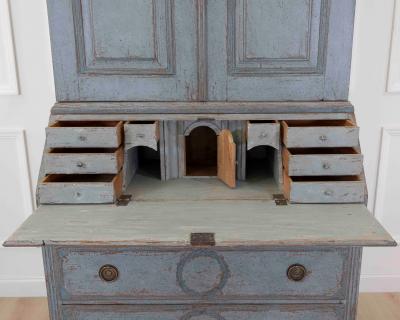 Scandinavian 18th Century Blue Painted Two Part Bureau