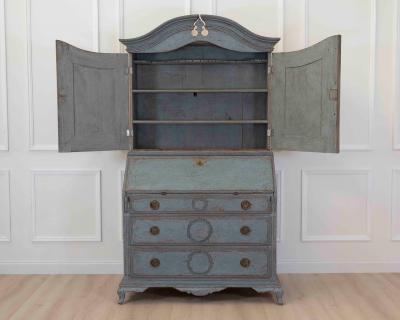 Scandinavian 18th Century Blue Painted Two Part Bureau