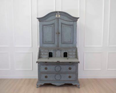 Scandinavian 18th Century Blue Painted Two Part Bureau