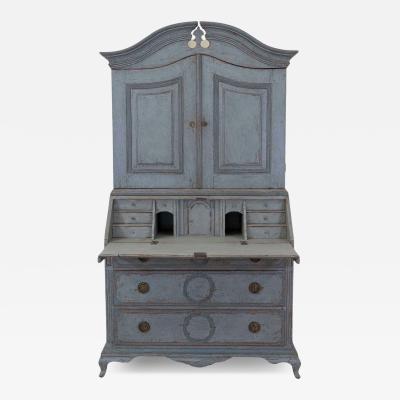 Scandinavian 18th Century Blue Painted Two Part Bureau