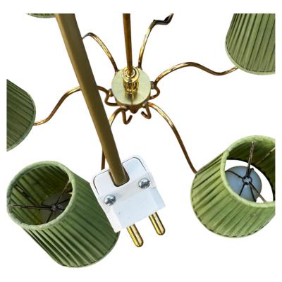 Scandinavian 6 Light Walnut and Brass Pendant Chandelier