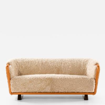 Scandinavian Art Deco Sofa in Birch and Sheepskin 1930s