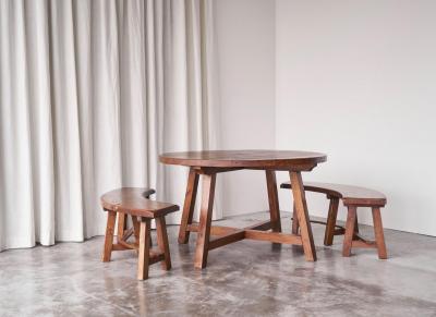 Scandinavian Cabinetmaker Rustic Set of Table and Benches in Solid Pine 1940s