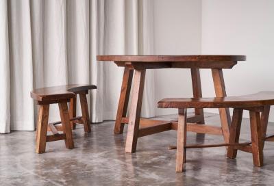 Scandinavian Cabinetmaker Rustic Set of Table and Benches in Solid Pine 1940s