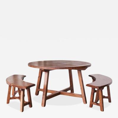 Scandinavian Cabinetmaker Rustic Set of Table and Benches in Solid Pine 1940s