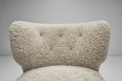 Scandinavian Easy Chairs in Sheepskin with Ottomans Scandinavia ca 1950s