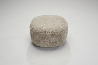 Scandinavian Easy Chairs in Sheepskin with Ottomans Scandinavia ca 1950s