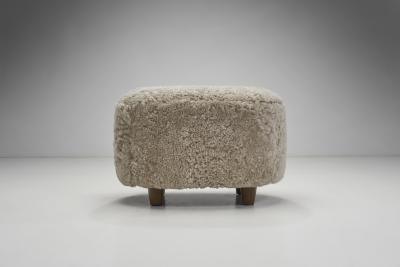 Scandinavian Easy Chairs in Sheepskin with Ottomans Scandinavia ca 1950s