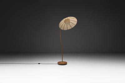 Scandinavian Floor Lamp with Rattan Stem Sweden First half of the 20th Century