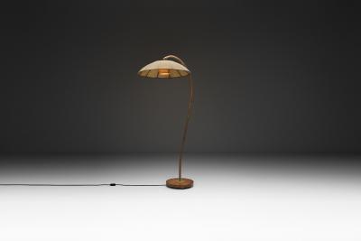 Scandinavian Floor Lamp with Rattan Stem Sweden First half of the 20th Century