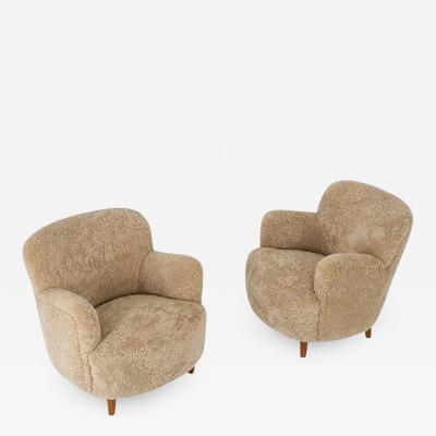 Scandinavian Mid Century Lounge Chairs in Sheepskin
