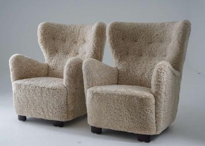 Scandinavian Mid Century Lounge Chairs in Sheepskin
