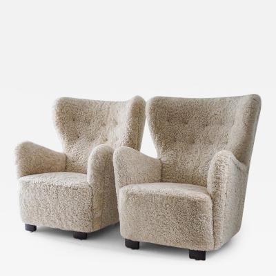 Scandinavian Mid Century Lounge Chairs in Sheepskin
