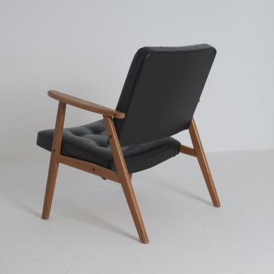 Scandinavian Mid Century Modern Armchair in Oak and Black Faux Leather 1960s