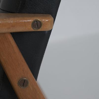 Scandinavian Mid Century Modern Armchair in Oak and Black Faux Leather 1960s
