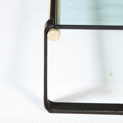 Scandinavian Mid Century Modern Brass Black Leather Glass Cocktail Table