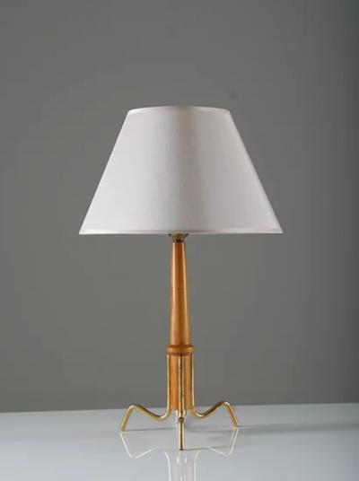 Scandinavian Mid Century Table Lamp in Brass and Teak