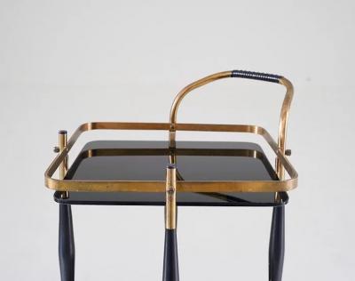 Scandinavian Midcentury Bar Cart in Brass and Glass