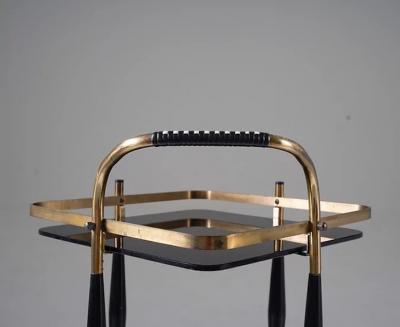 Scandinavian Midcentury Bar Cart in Brass and Glass