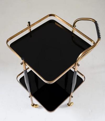 Scandinavian Midcentury Bar Cart in Brass and Glass