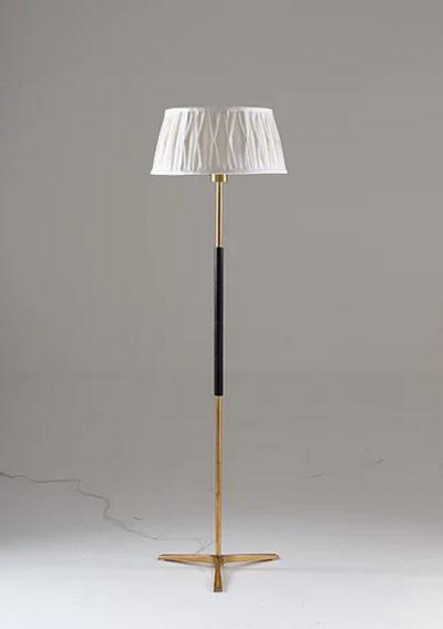 Scandinavian Midcentury Floor Lamp in Brass and Wood