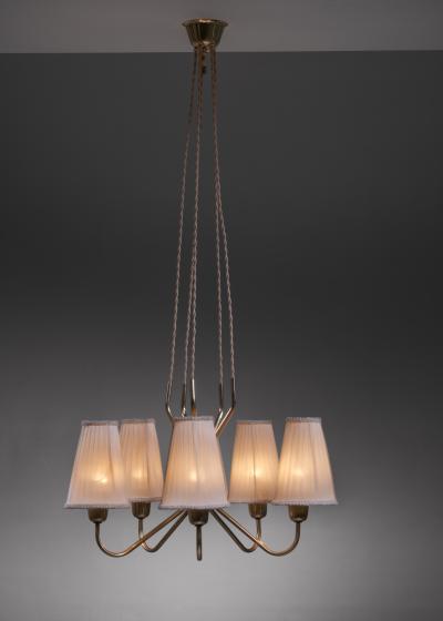 Scandinavian Modern 5 armed brass chandelier