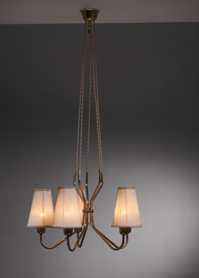 Scandinavian Modern 5 armed brass chandelier