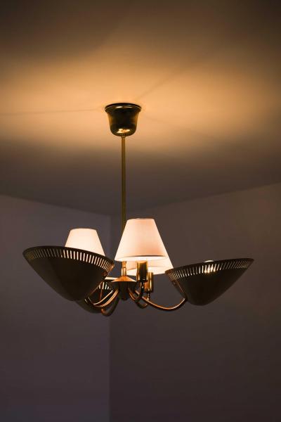 Scandinavian Modern Brass Ceiling Lamp in Gold and White 1950s