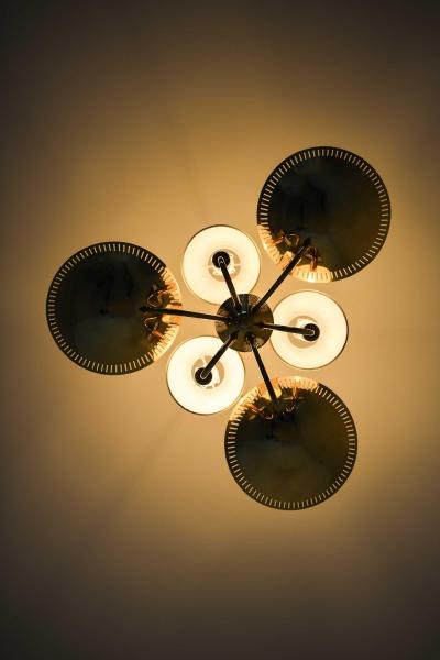 Scandinavian Modern Brass Ceiling Lamp in Gold and White 1950s