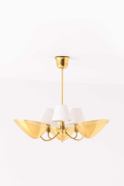 Scandinavian Modern Brass Ceiling Lamp in Gold and White 1950s