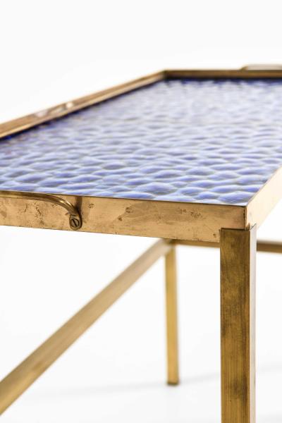 Scandinavian Modern Brass and Glass Side Table in Blue Gold 1950s