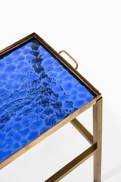 Scandinavian Modern Brass and Glass Side Table in Blue Gold 1950s