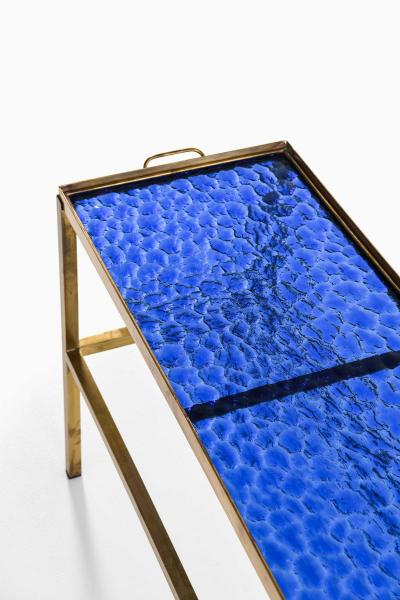 Scandinavian Modern Brass and Glass Side Table in Blue Gold 1950s