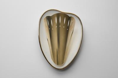 Scandinavian Modern Brass and White Lacquered Wall Lamp Sweden Mid 20th Century