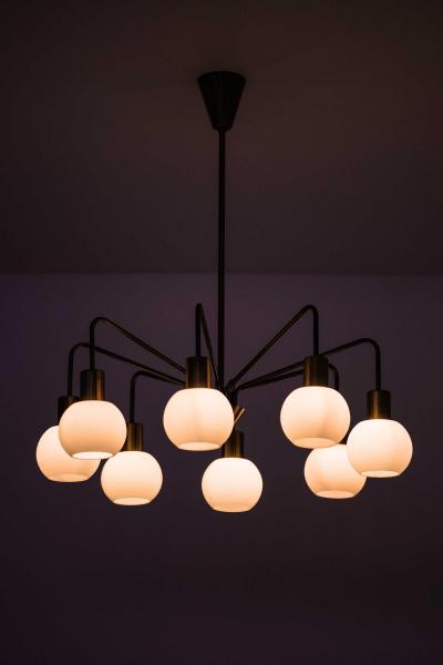 Scandinavian Modern Ceiling Lamp in Brass and Opaline Glass 1950s