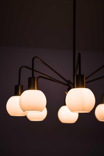 Scandinavian Modern Ceiling Lamp in Brass and Opaline Glass 1950s