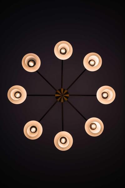 Scandinavian Modern Ceiling Lamp in Brass and Opaline Glass 1950s