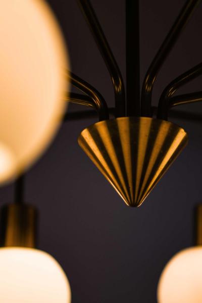 Scandinavian Modern Ceiling Lamp in Brass and Opaline Glass 1950s