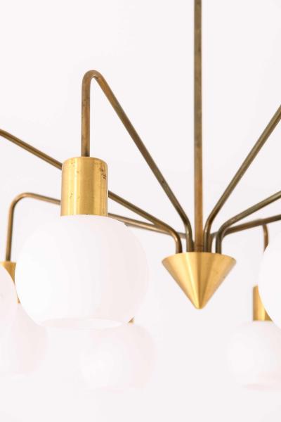 Scandinavian Modern Ceiling Lamp in Brass and Opaline Glass 1950s