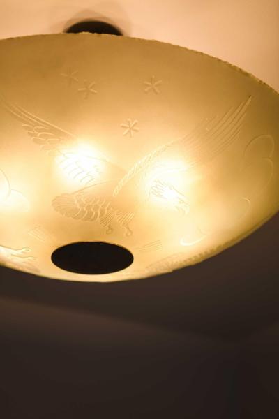 Scandinavian Modern Flush Mount in Glass and Nickel Plated Metal 1940s