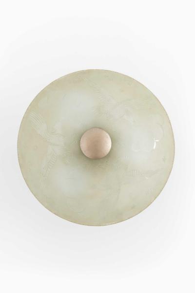 Scandinavian Modern Flush Mount in Glass and Nickel Plated Metal 1940s