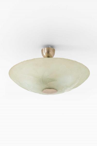 Scandinavian Modern Flush Mount in Glass and Nickel Plated Metal 1940s