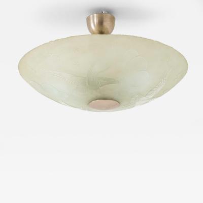 Scandinavian Modern Flush Mount in Glass and Nickel Plated Metal 1940s