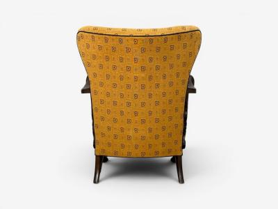 Scandinavian Modern Lounge Chair Carved Wood Fabric Denmark 1960s